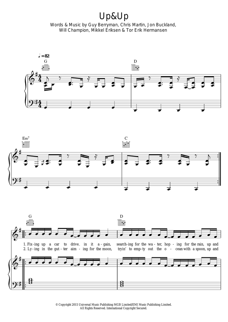 Up and Up Piano, Vocal, Guitar scores gallery preview page 1