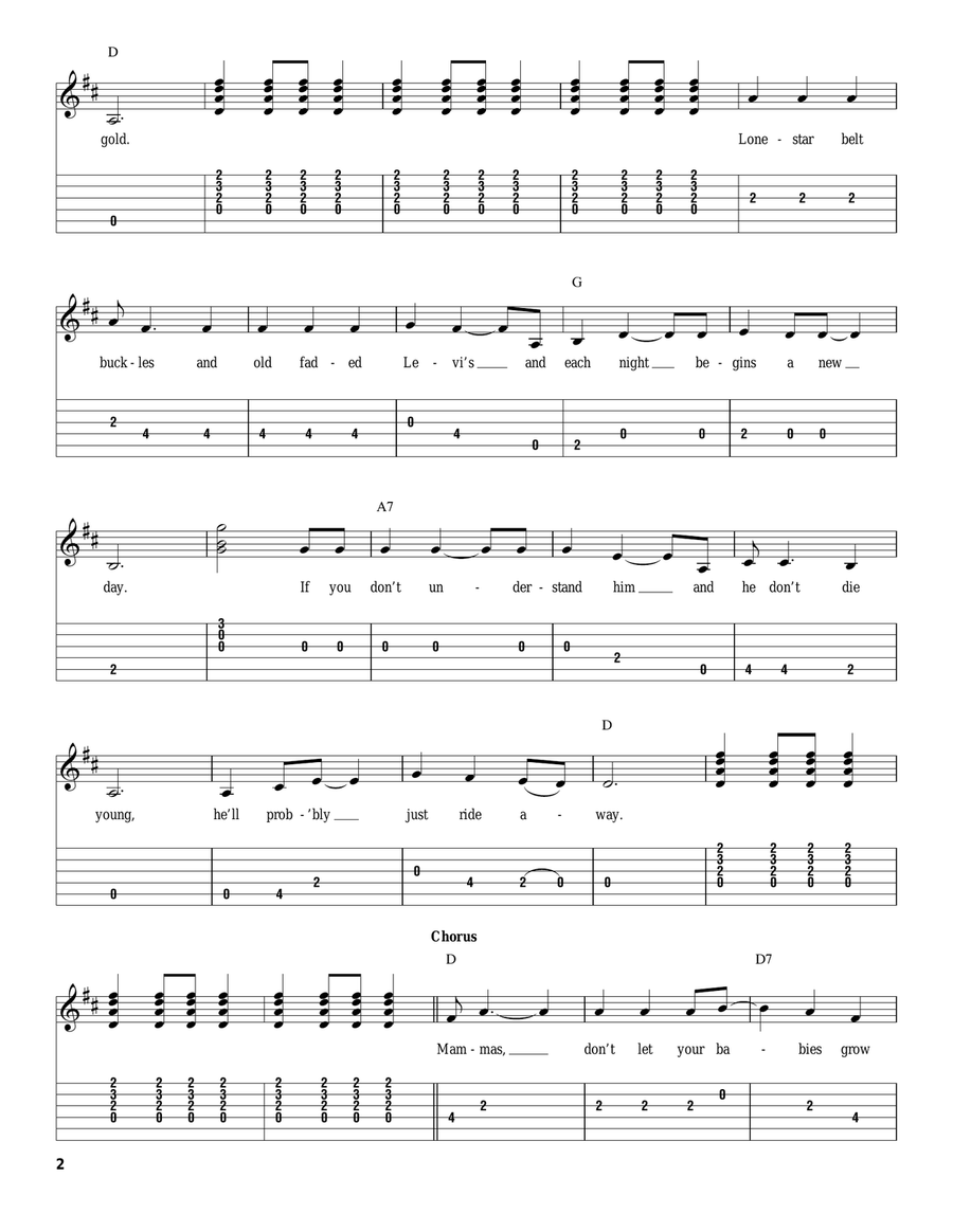 Mammas Don't Let Your Babies Grow Up To Be Cowboys Acoustic Guitar scores gallery preview page 2