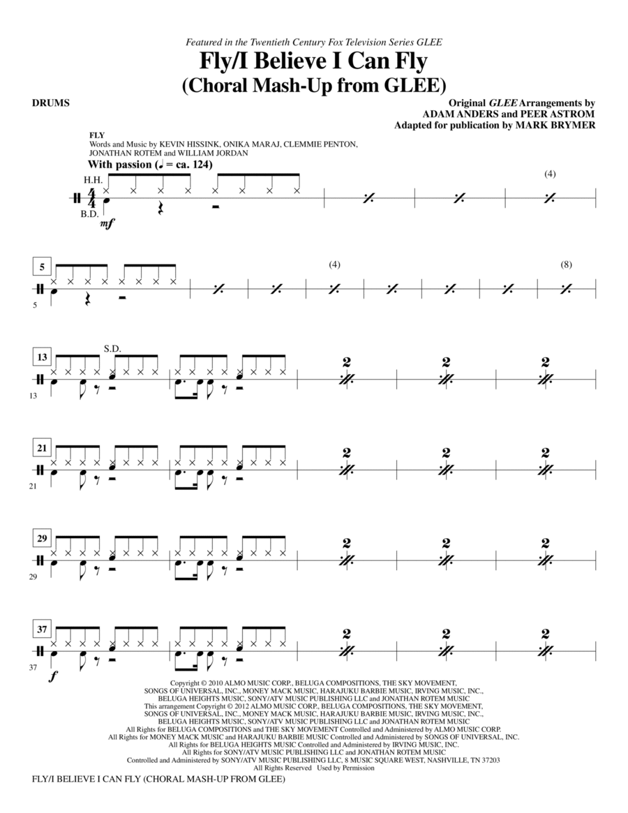 Fly/I Believe I Can Fly (Choral Mash-up from Glee) - Drums Choir scores gallery preview page 1