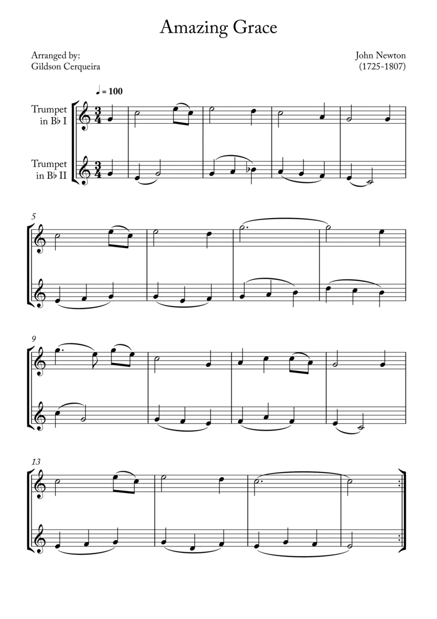 Amazing Grace Trumpet Duet scores gallery preview page 1