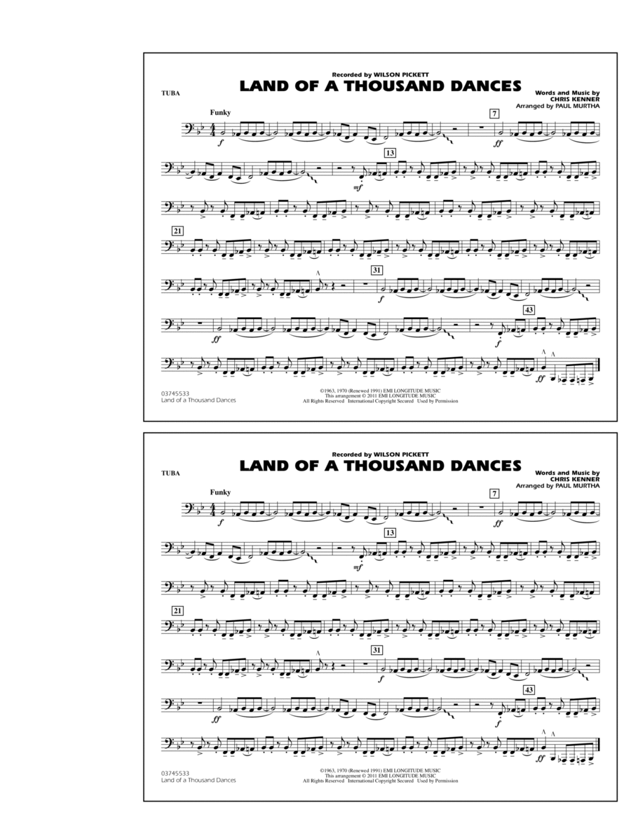 Land Of A Thousand Dances - Tuba Marching Band scores gallery preview page 1