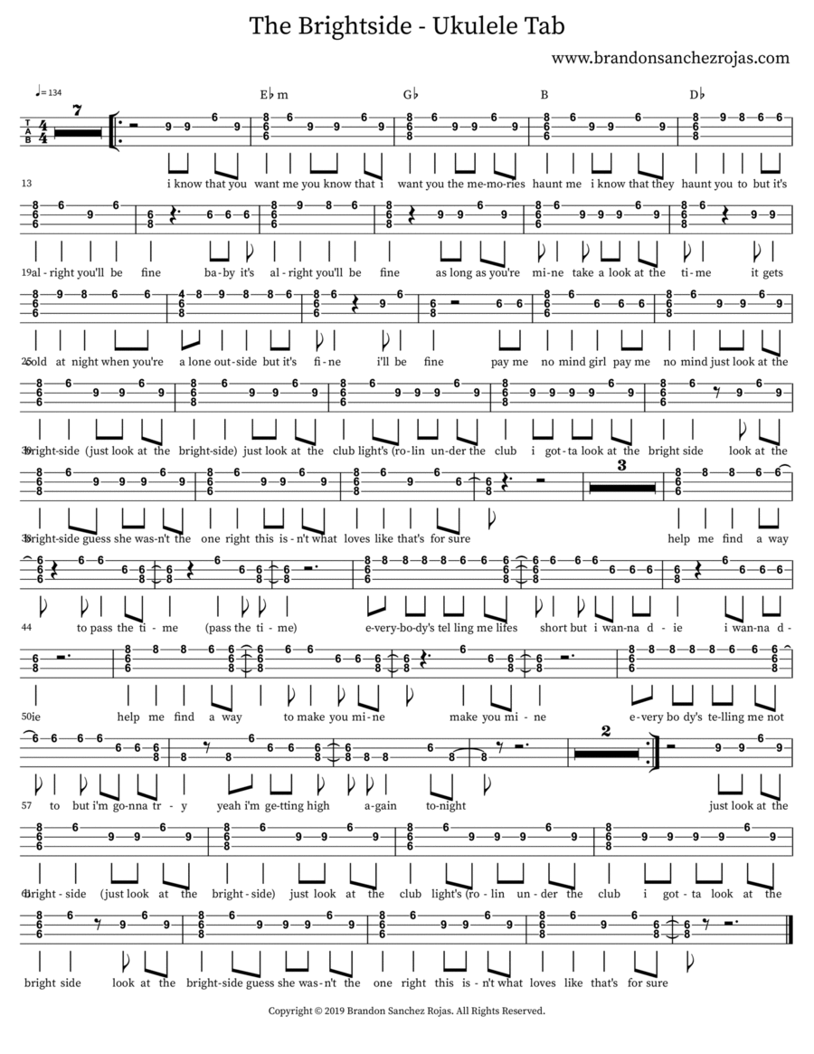 The Brightside - Ukulele Tab Ukulele scores gallery preview page 1