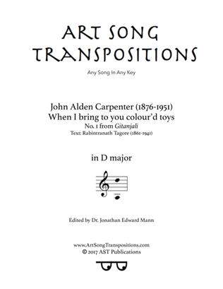 Book cover for CARPENTER: When I bring to you colour'd toys (transposed to D major)