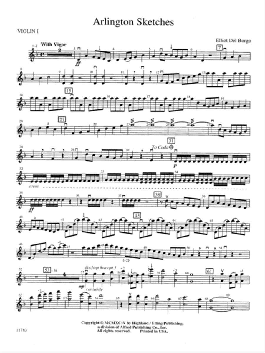 Arlington Sketches: 1st Violin String Orchestra scores gallery preview page 1