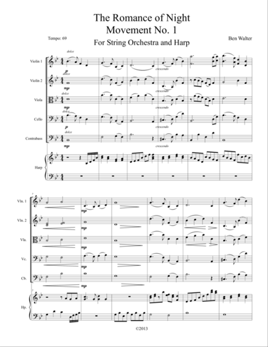 The Romance of Night for String Orchestra and Harp Movement No. 1 String Quartet scores gallery preview page 1