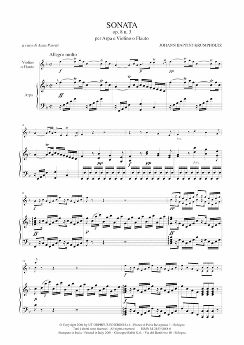Sonata Op. 8 No. 3 for Harp and Violin (Flute)