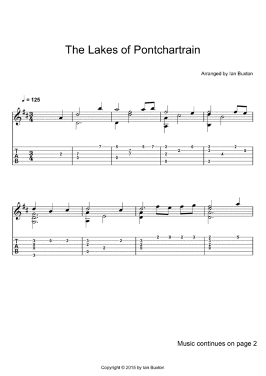 The Lakes of Ponchartrain (Classical guitar arrangement) Acoustic Guitar scores gallery preview page 1