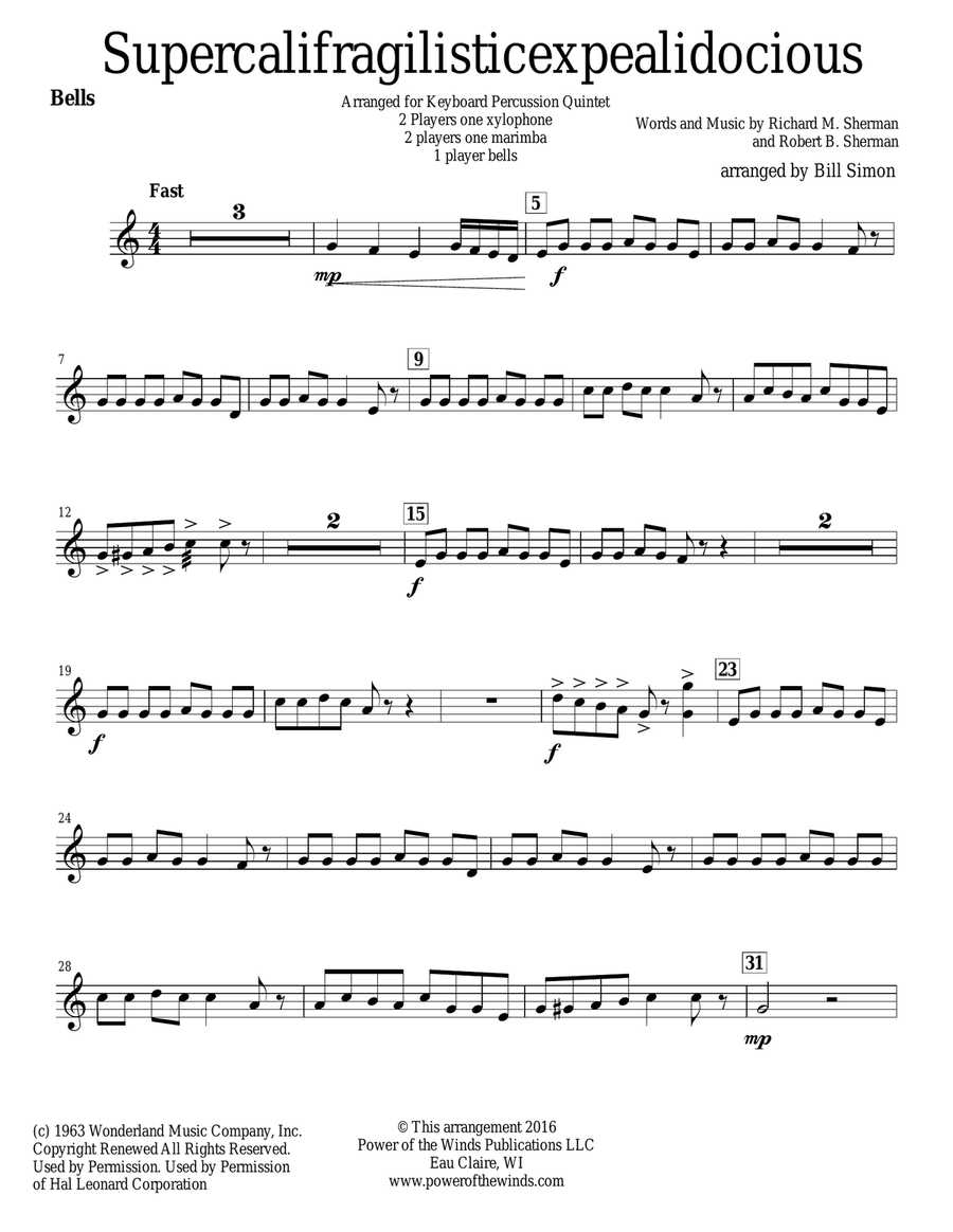 Supercalifragilisticexpialidocious from Walt Disney's MARY POPPINS Percussion Ensemble scores gallery preview page 5