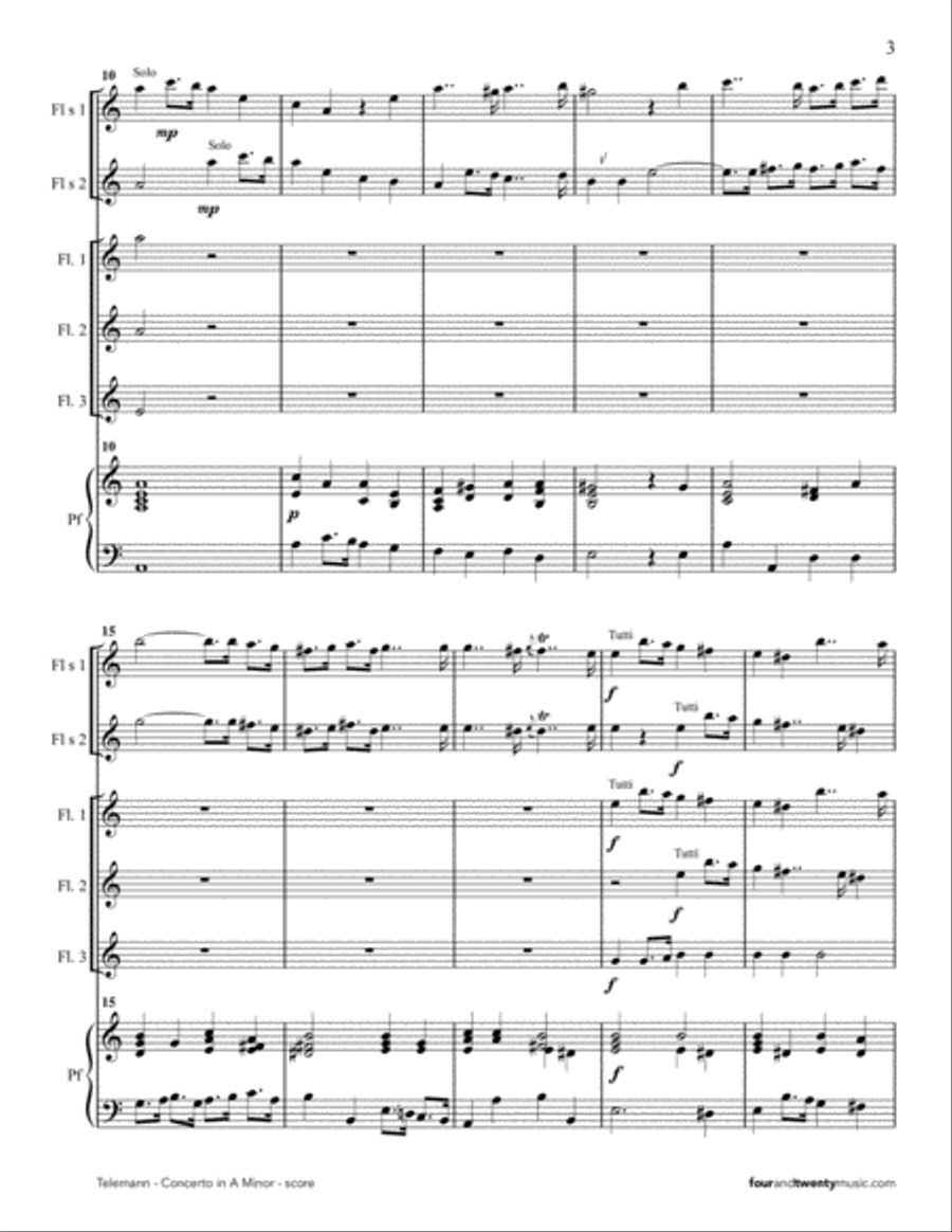 Concerto in A Minor, adapted for five flutes and piano Small Ensemble scores gallery preview page 3