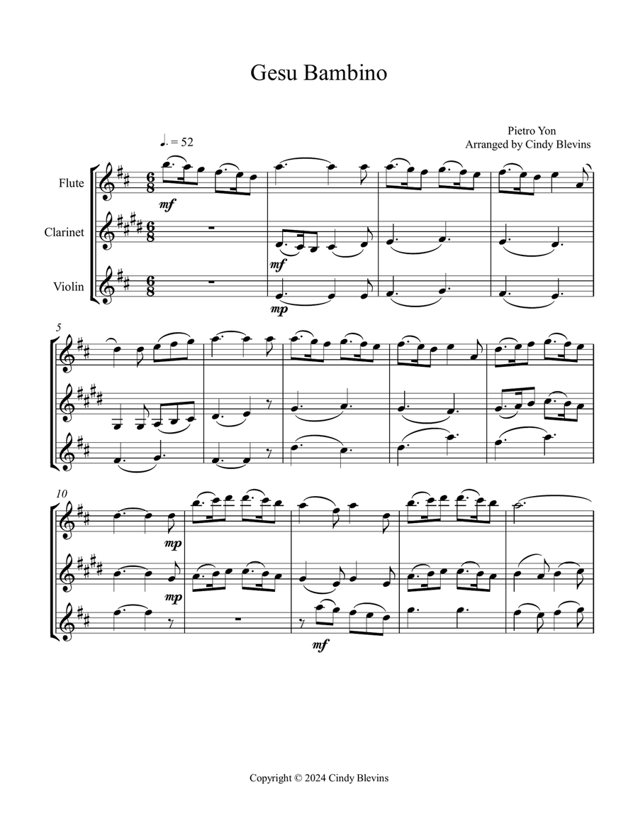 Gesu Bambino, for Flute, Clarinet and Violin Small Ensemble scores gallery preview page 2