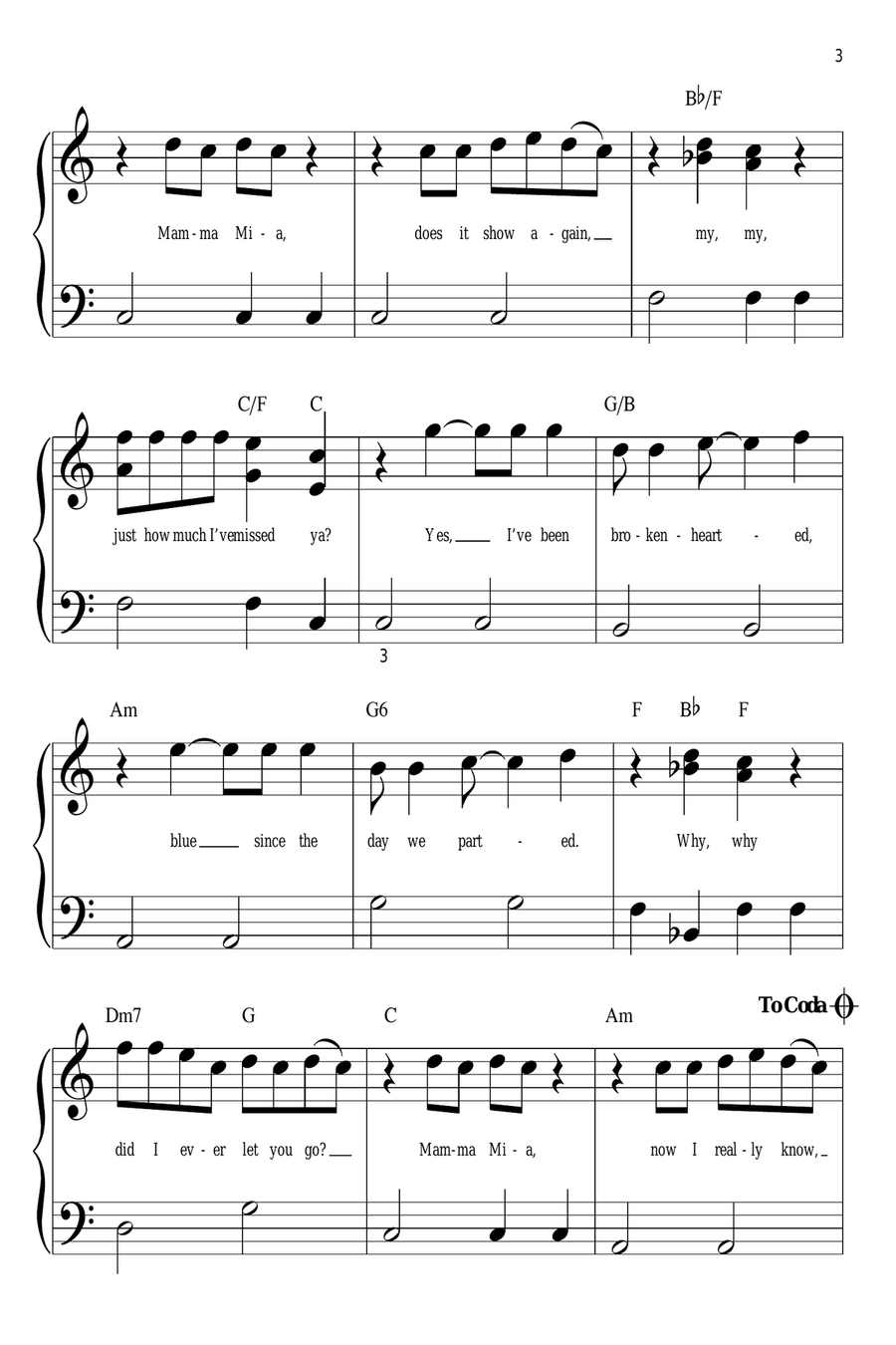 Mamma Mia Easy Piano scores gallery preview page 3