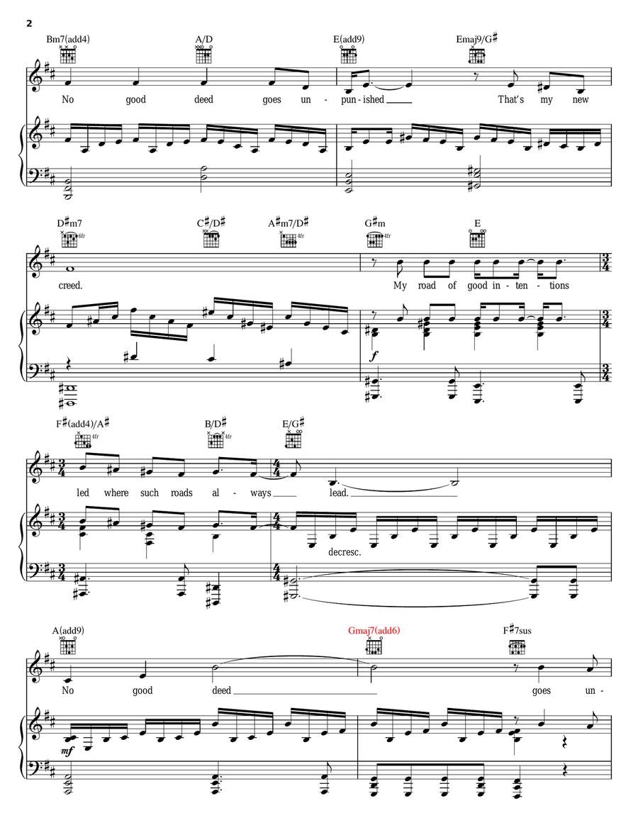 No Good Deed (from Wicked) Piano, Vocal, Guitar scores gallery preview page 2