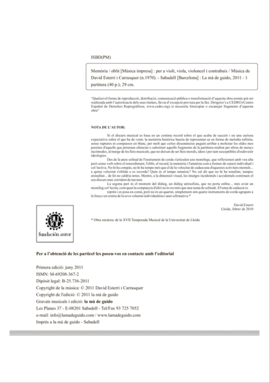 Memòria / Oblit String Quartet scores gallery preview page 4