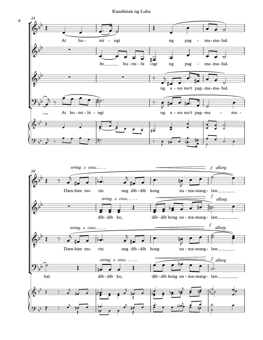 Kundiman ng Luha. A Filipino love song, SATB a-cappella 4-Part scores gallery preview page 6