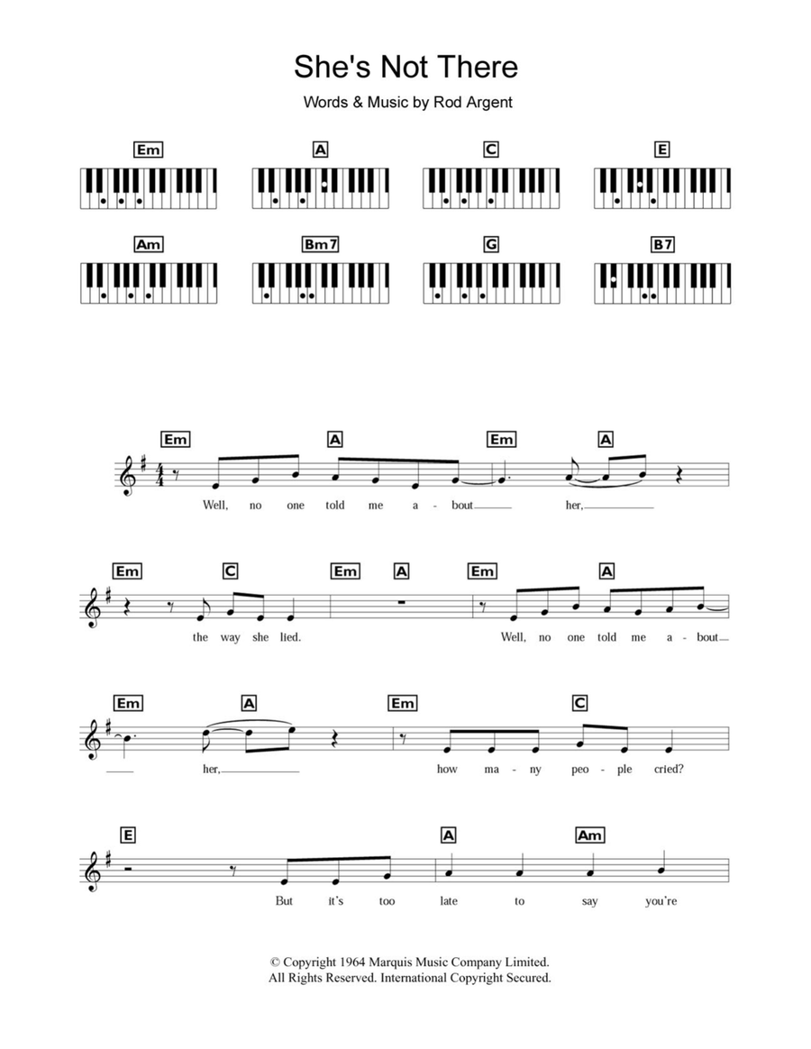 She's Not There Piano scores gallery preview page 1
