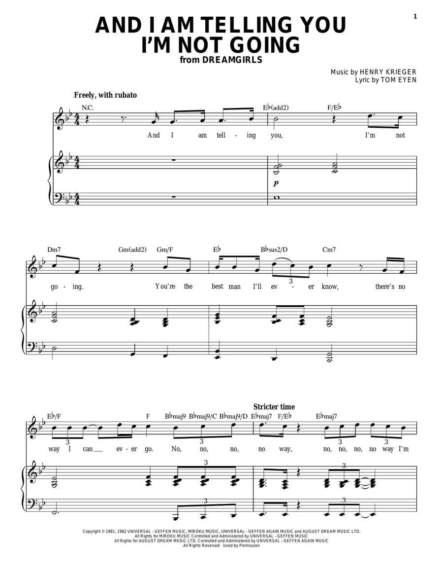 And I Am Telling You I'm Not Going Piano, Vocal scores gallery preview page 1