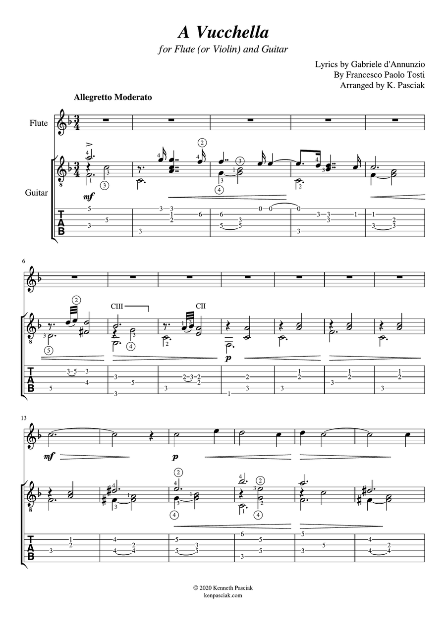 A Vucchella (for Flute or Violin and Guitar) Flute scores gallery preview page 3