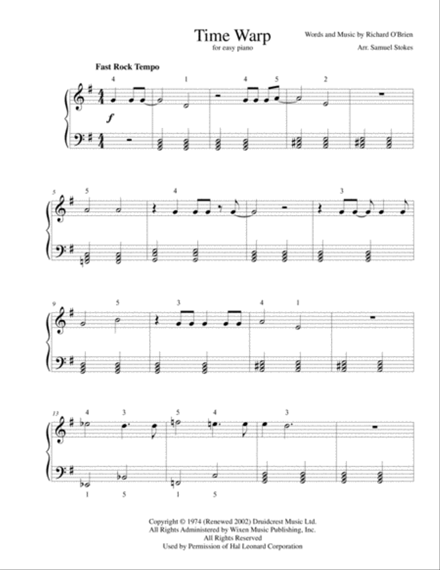 Time Warp Easy Piano scores gallery preview page 1