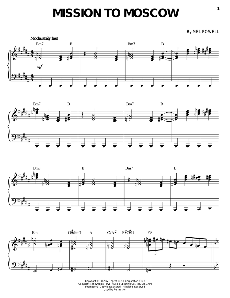 Mission To Moscow Piano Solo scores gallery preview page 1