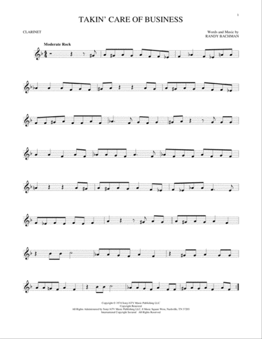 Takin' Care Of Business Clarinet Solo scores gallery preview page 1
