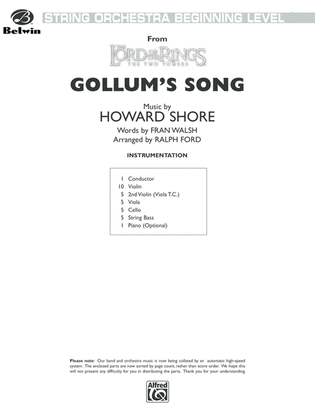 Gollum's Song (from The Lord of the Rings: The Two Towers): Score