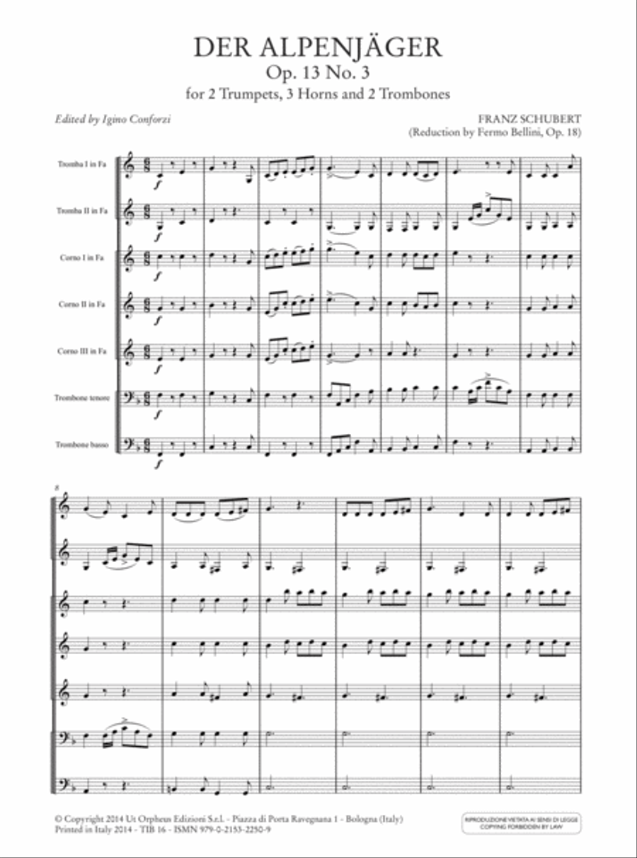 Der Alpenjäger Op. 13 No. 3 for 2 Trumpets, 3 Horns and 2 Trombones. Reduction by Fermo Bellini (Op. 18) Horn scores gallery preview page 2