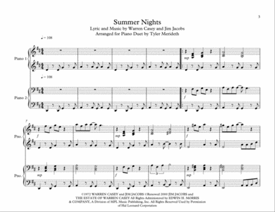 Summer Nights Piano scores gallery preview page 3