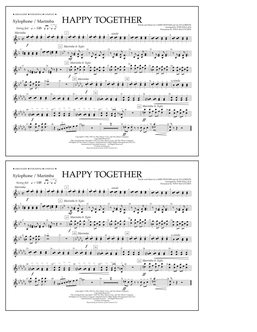 Happy Together - Xylophone/Marimba Marimba scores gallery preview page 1