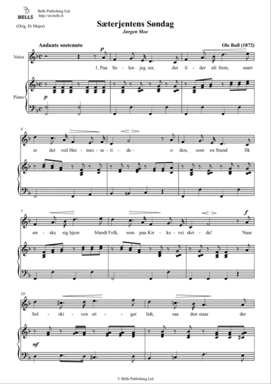 Saeterjentens Sondag (Solo song) (F Major) Voice Solo scores gallery preview page 1