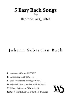 Book cover for 5 Famous Songs by Bach for Baritone Sax Quintet