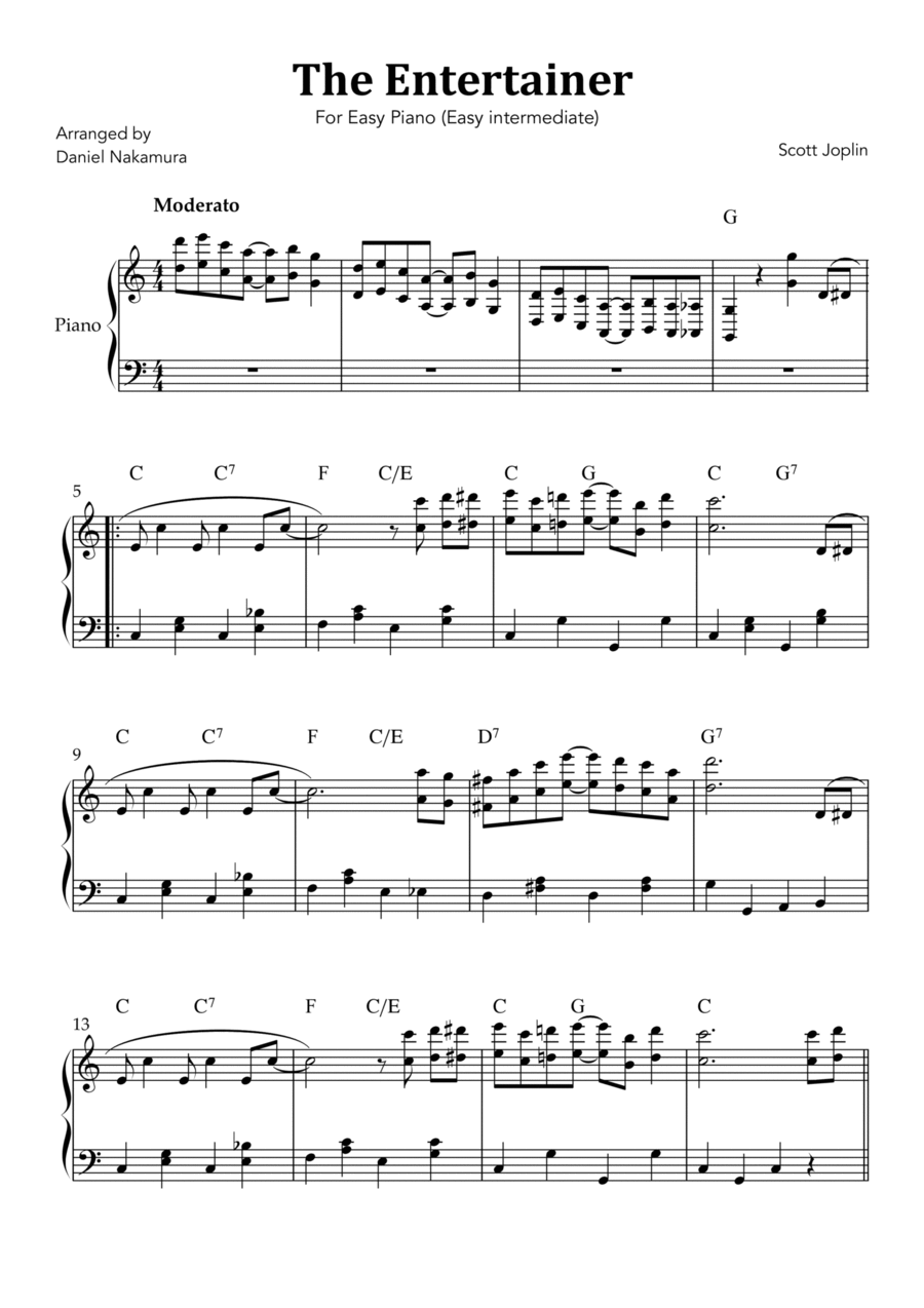 The Enterntainer (For Easy Intermediate Piano)