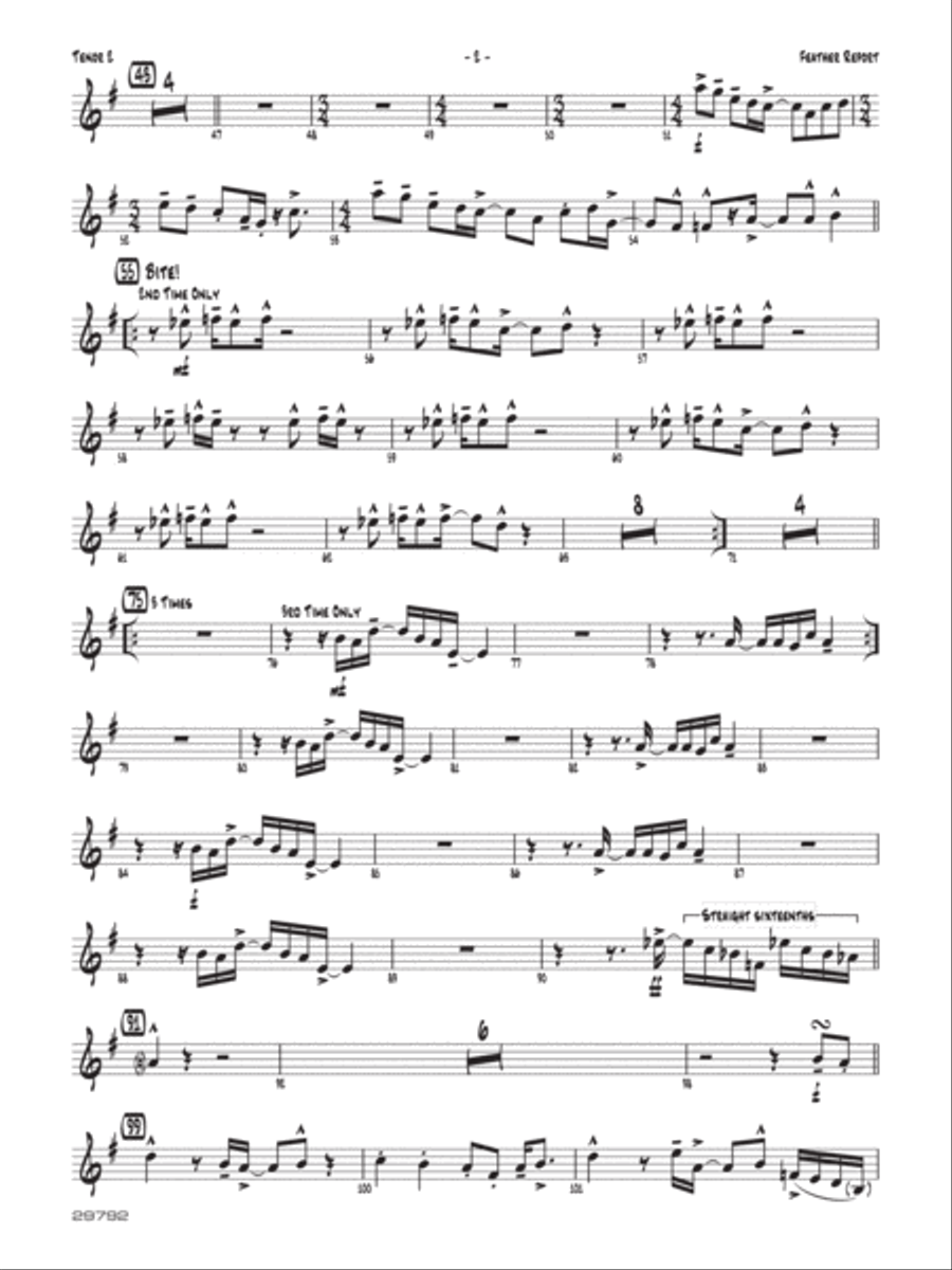 Feather Report: 2nd B-flat Tenor Saxophone Jazz Ensemble scores gallery preview page 2