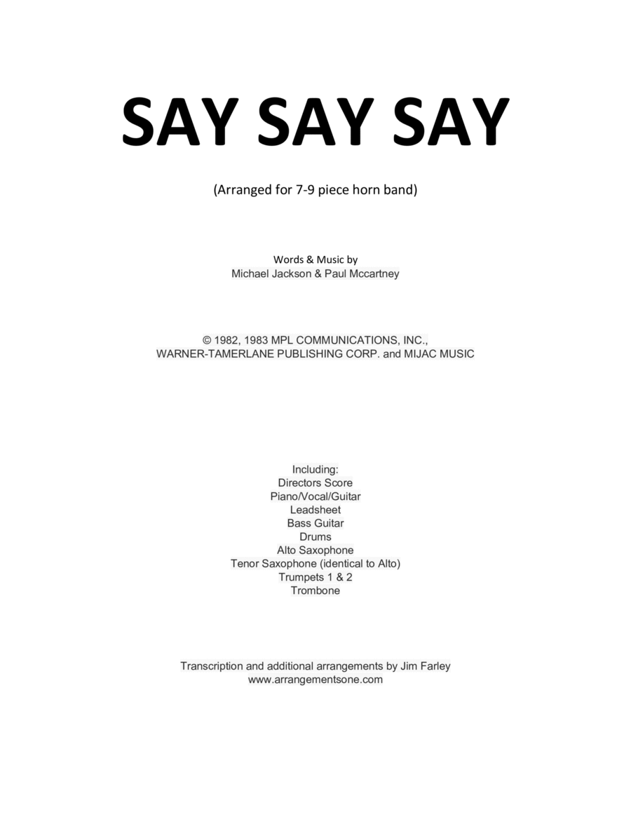 Say Say Say Tenor Saxophone scores gallery preview page 1