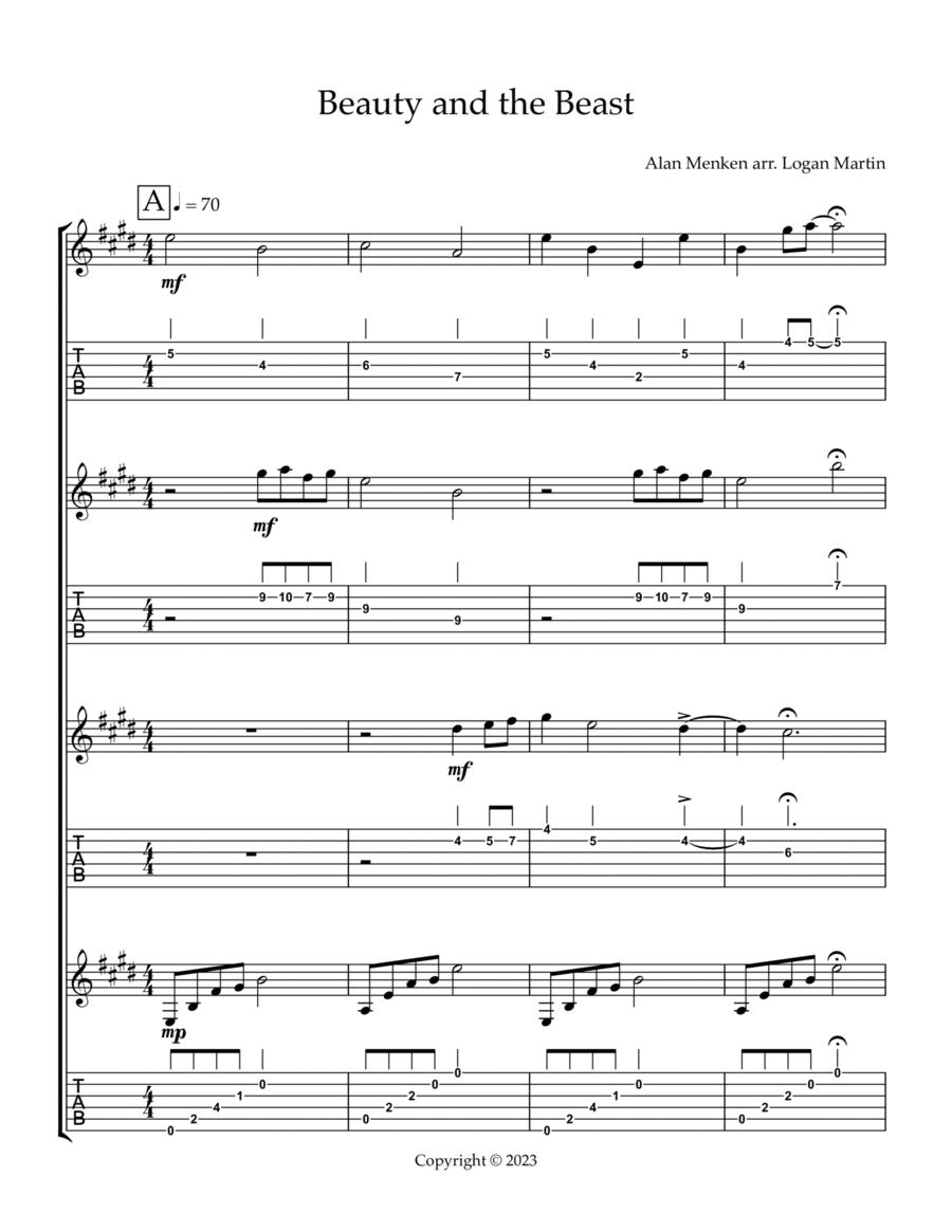 Beauty And The Beast Guitar scores gallery preview page 1