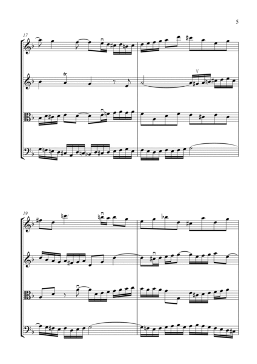 Bach: Double Violin Concerto in D Minor BWV 1043 (1st Movement) for String Quartet - Score and Parts String Quartet scores gallery preview page 5