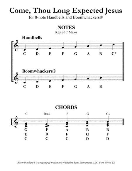 Come, Thou Long Expected Jesus for 8-note Bells and Boomwhackers® (with Black and White Notes) image number null