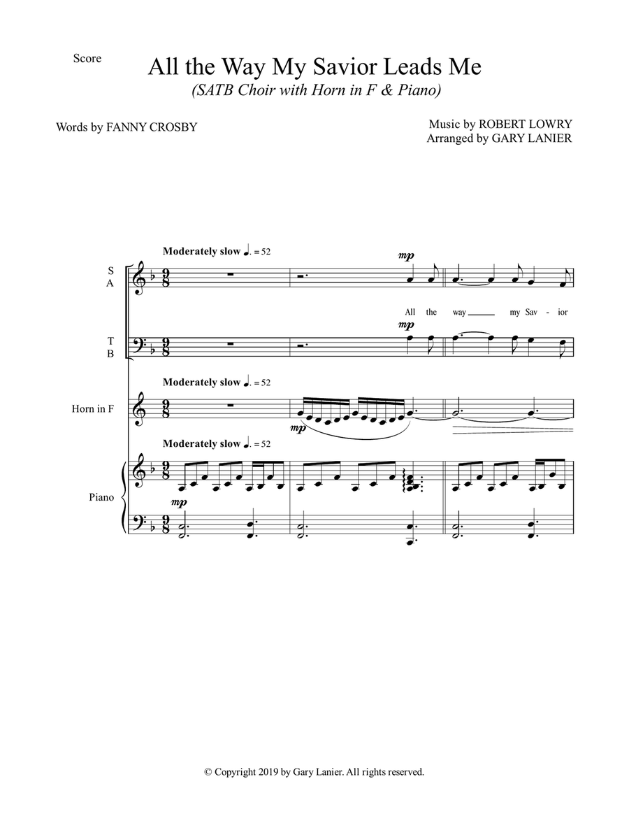 ALL THE WAY MY SAVIOR LEADS ME (SATB Choir with Horn in F & Piano - Octavo plus Horn & Choir Part in 4-Part scores gallery preview page 2