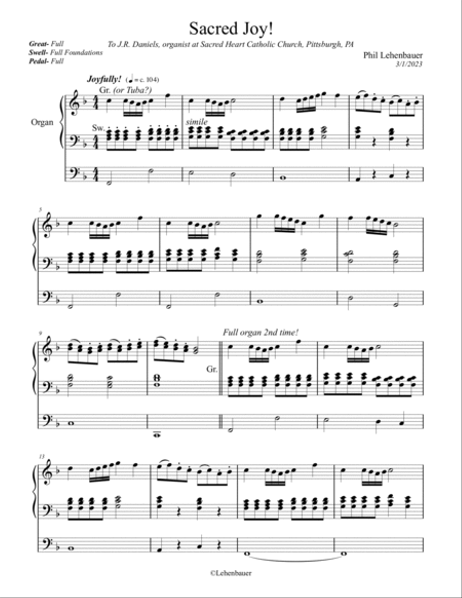 Sacred Joy!, organ work by Phil Lehenbauer Organ Solo scores gallery preview page 2