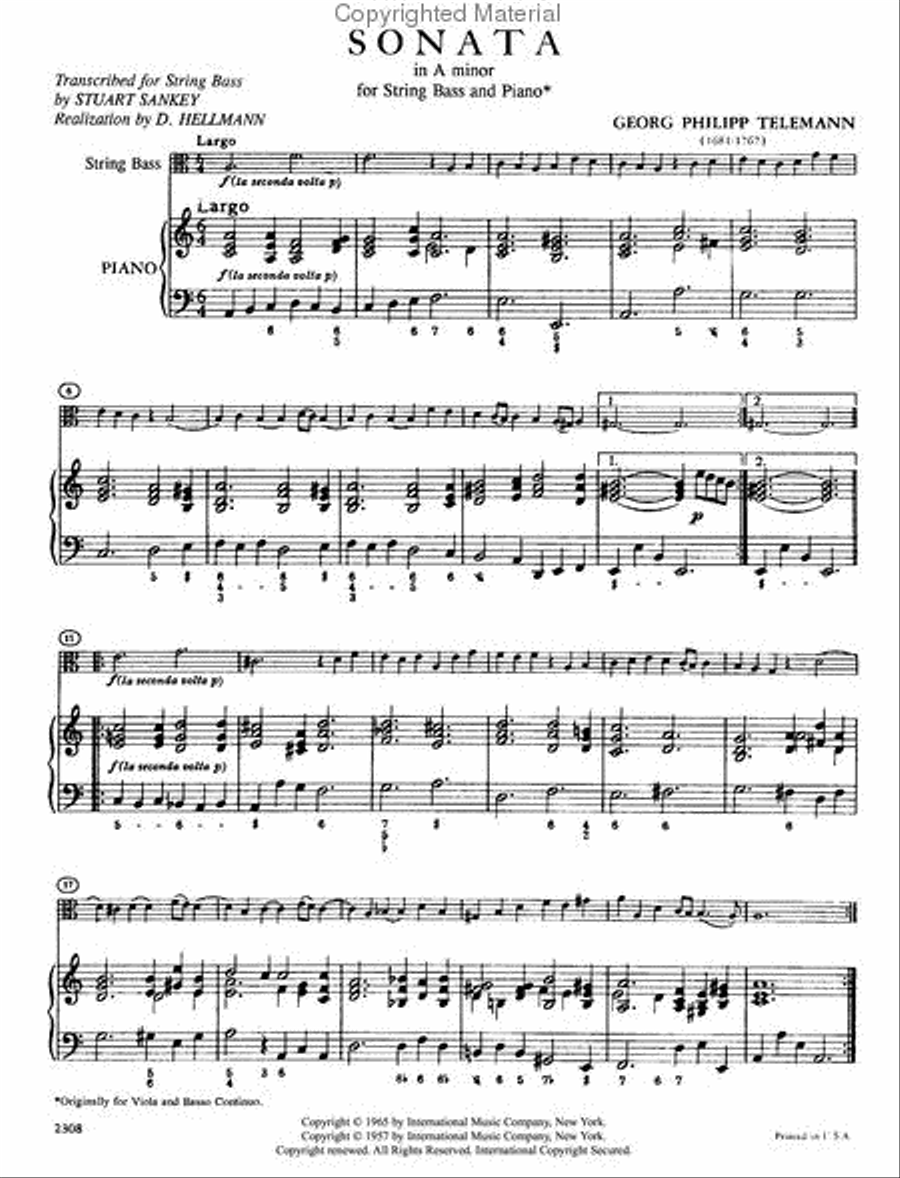 Sonata In A Minor Double Bass scores gallery preview page 2