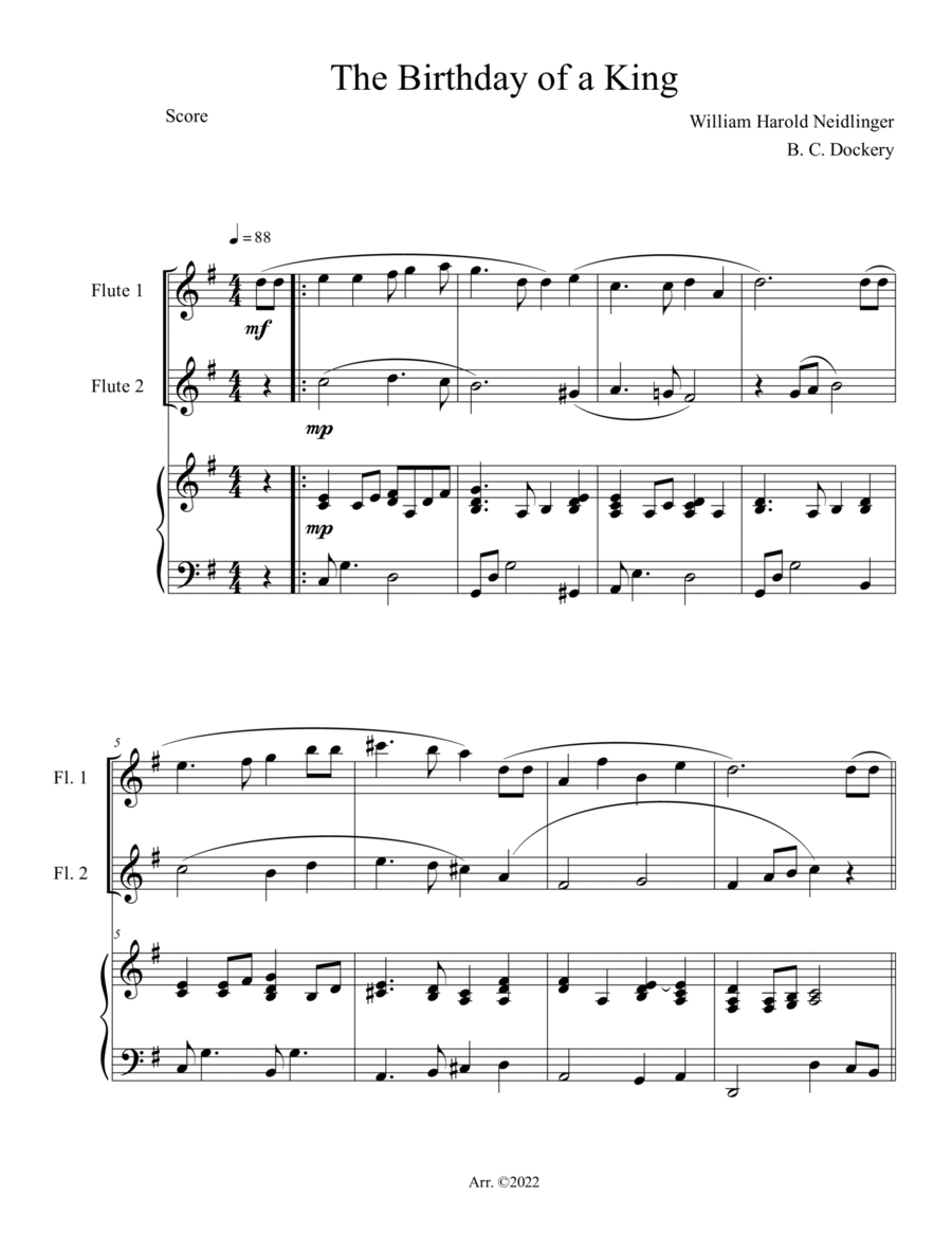 The Birthday of a King (Flute Duet with Piano Accompaniment) Flute Duet scores gallery preview page 1