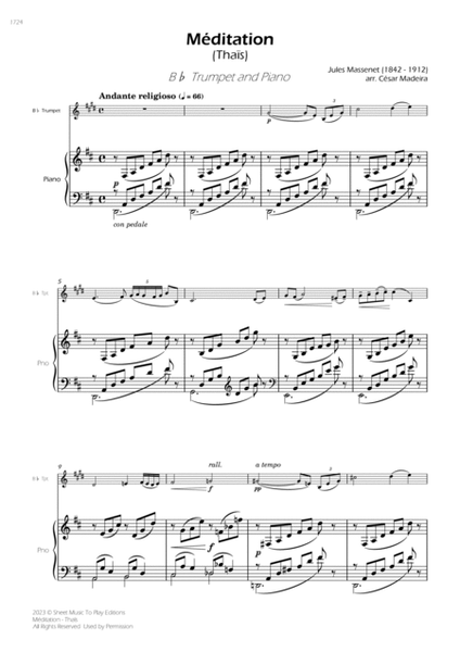 Meditation from Thais - Bb Trumpet and Piano (Full Score and Parts) image number null