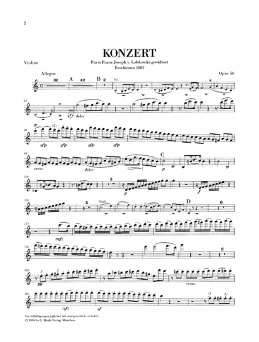 Concerto C major for Piano, Violin, Violoncello and Orchestra [Triple Concerto] op. 56 Violin scores gallery preview page 4