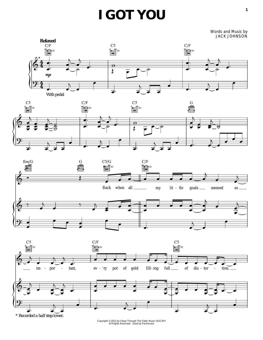 I Got You I Got You Piano, Vocal, Guitar scores gallery preview page 1