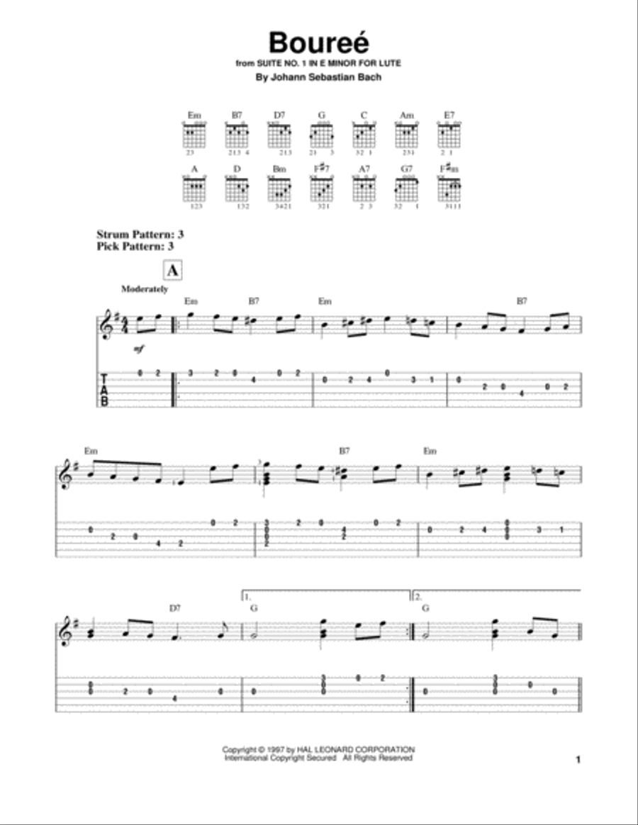 Bourree Acoustic Guitar scores gallery preview page 1