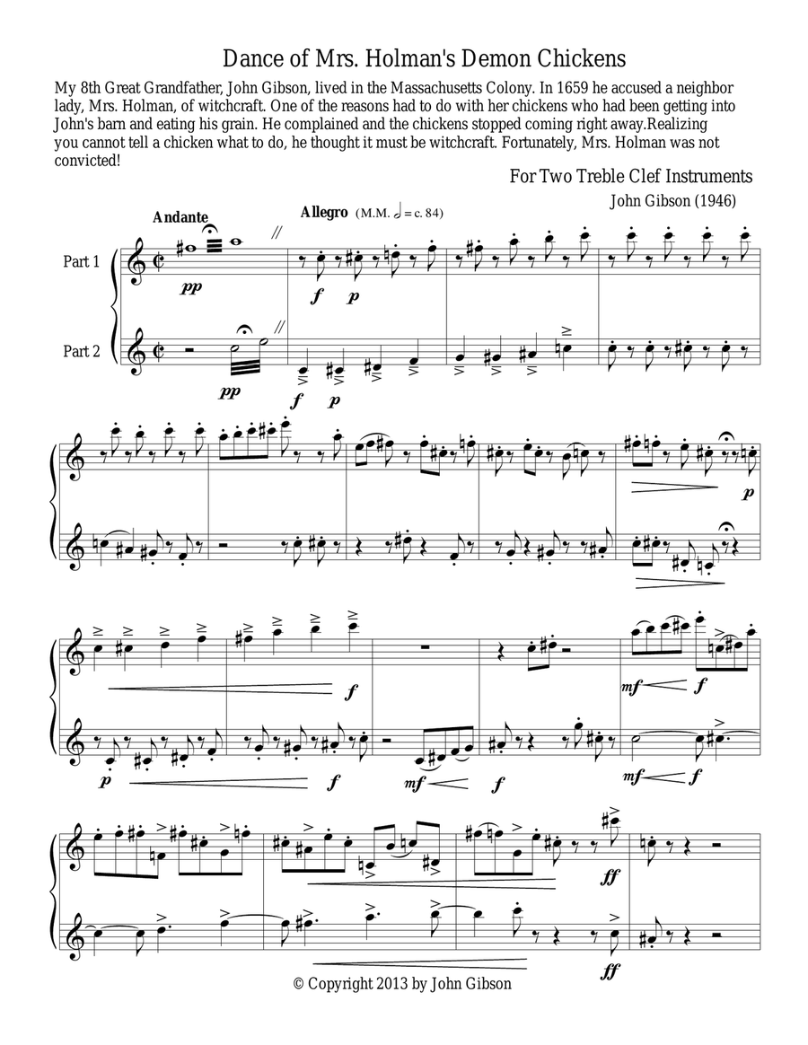 Dance of Mrs. Holman's Demon Chickens for two clarinets Clarinet Duet scores gallery preview page 1