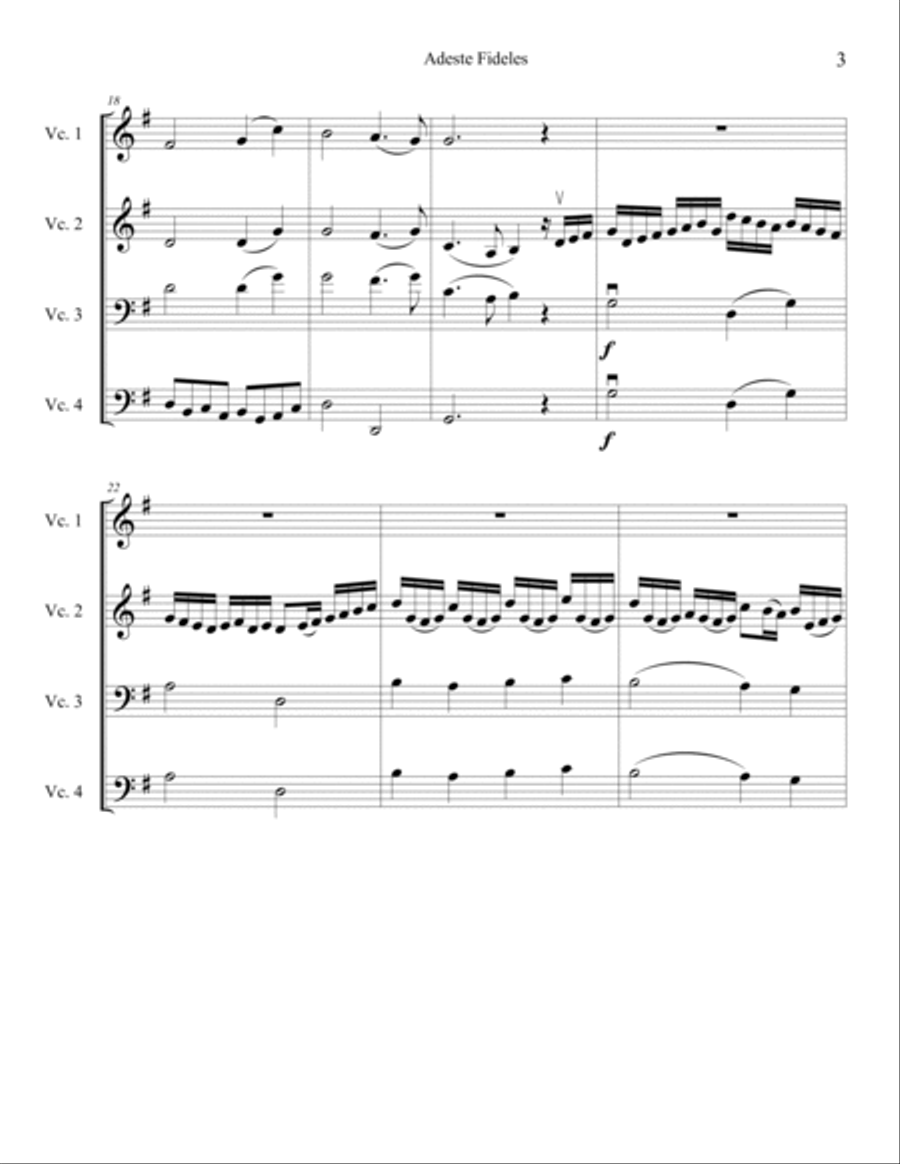 Adeste Fideles for Cello Quartet Cello scores gallery preview page 4