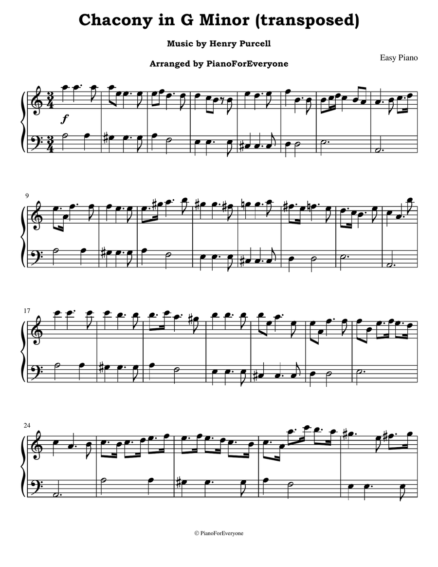 Chacony in G Minor - Purcell (Easy Piano) Easy Piano scores gallery preview page 1