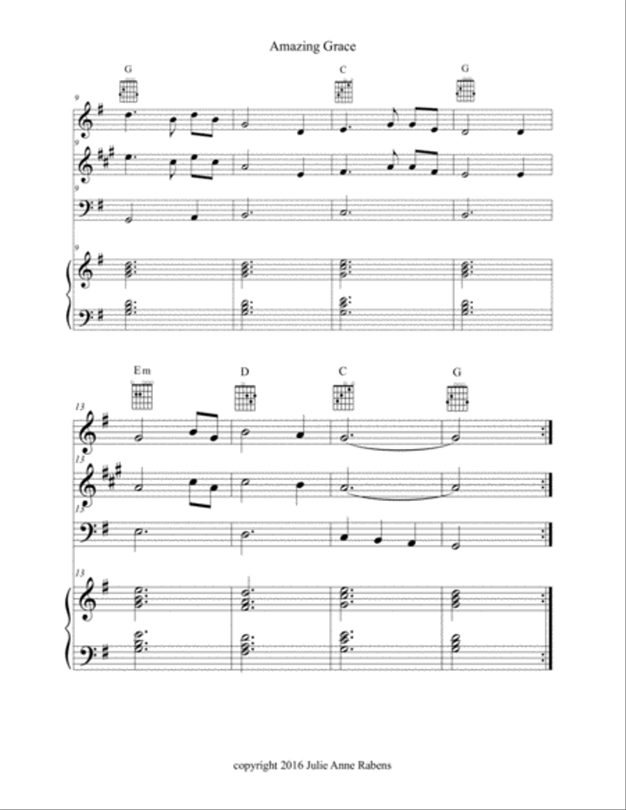 Amazing Grace in G major for easy ensemble Large Ensemble scores gallery preview page 3