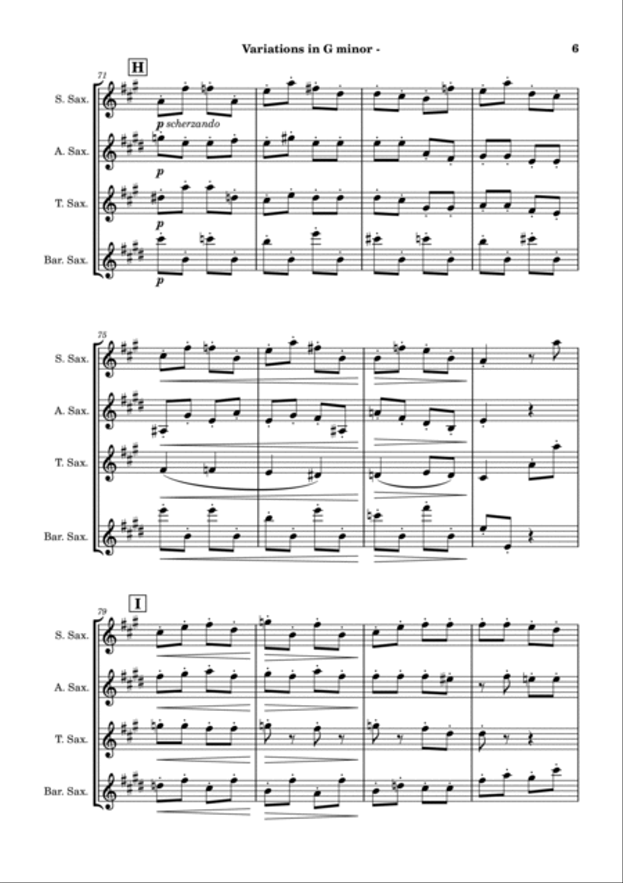 Variations in G minor (Saxophone Quartet) Saxophone Quartet scores gallery preview page 6