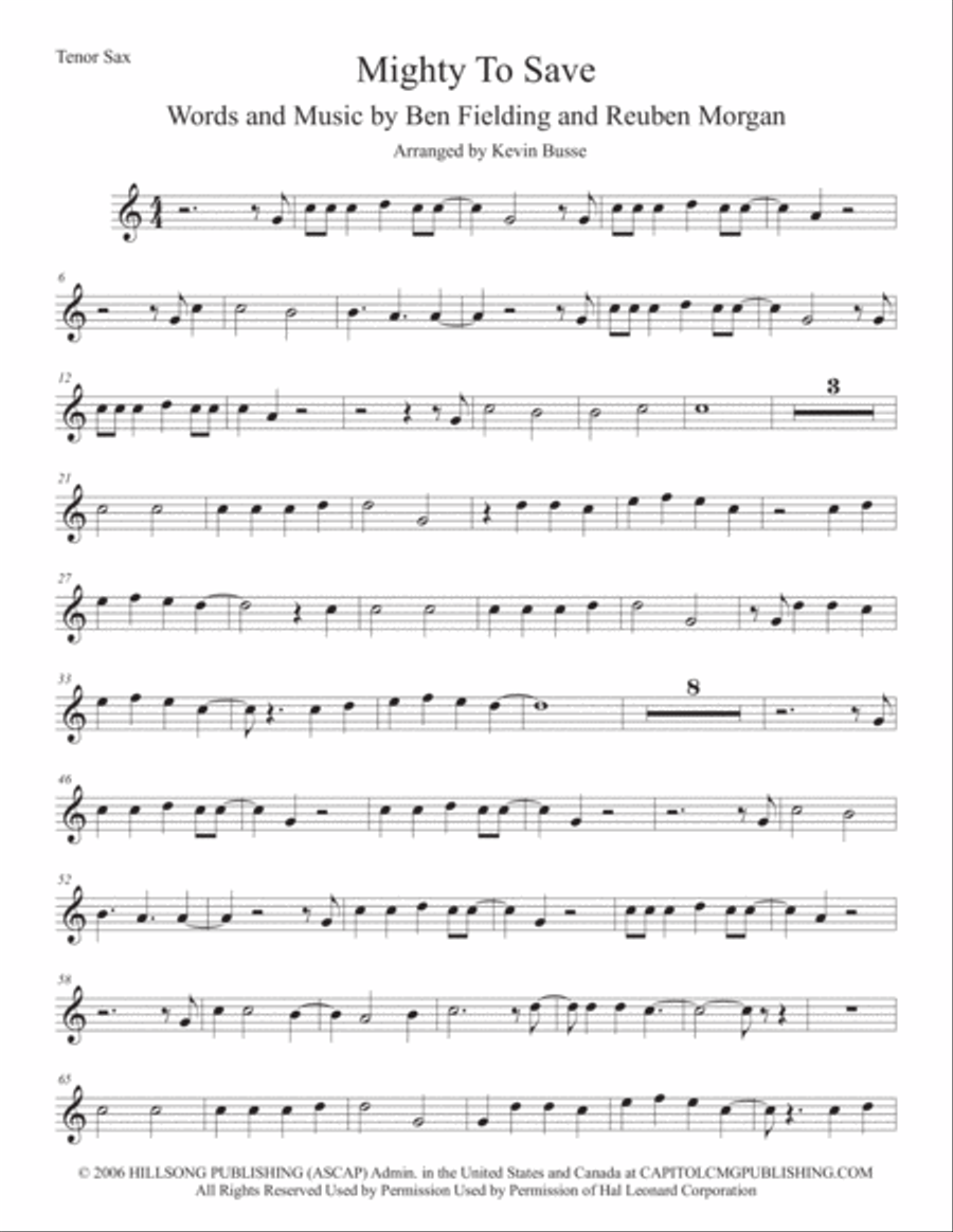 Mighty To Save Tenor Saxophone scores gallery preview page 1